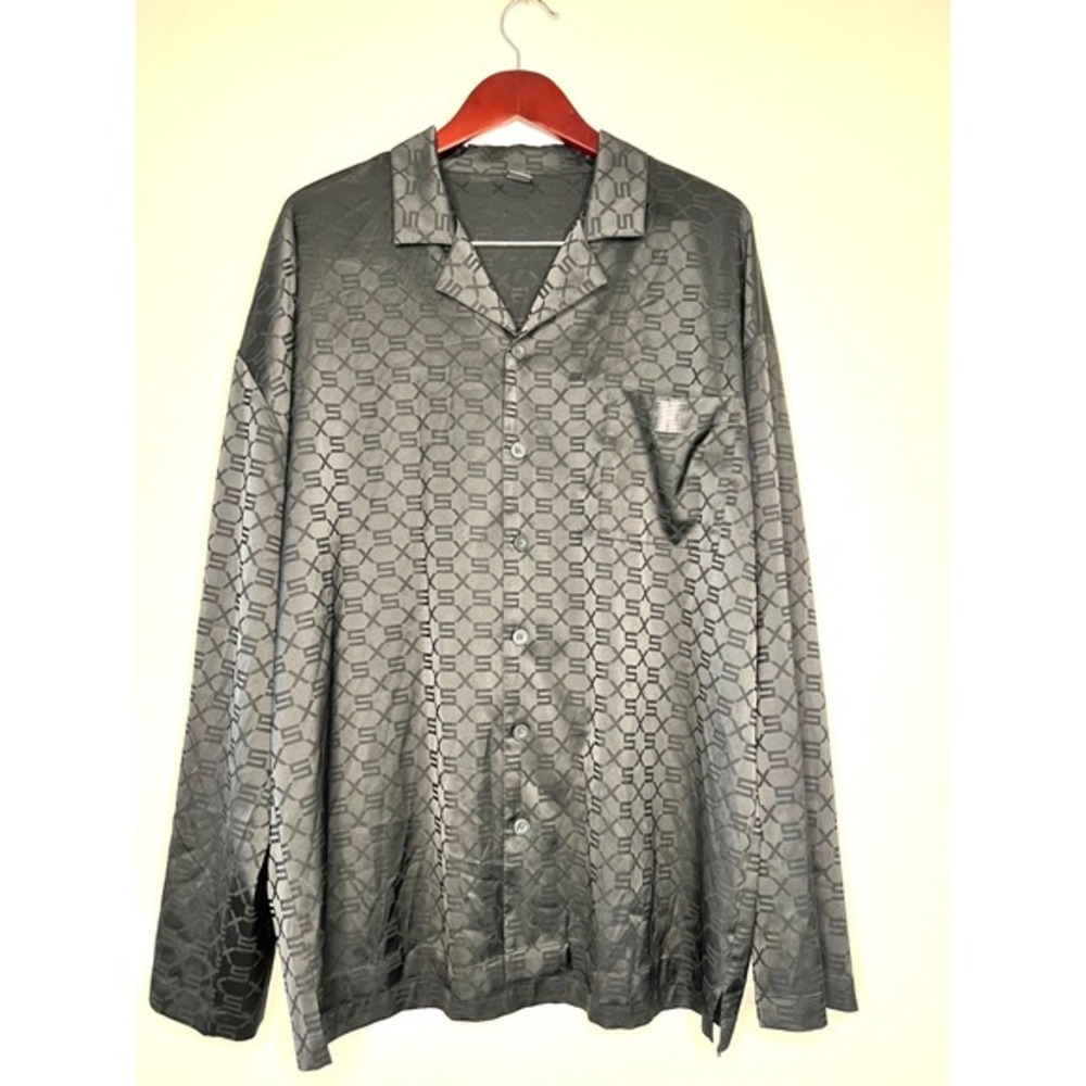 Savage X Fenty Black Monogram Pajama Shirt Long Sleeve Collared Button Up Top